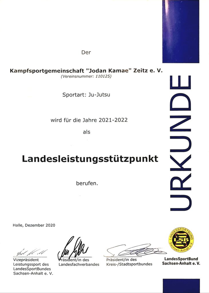 Urkunde Landesleistungsstützpunkt